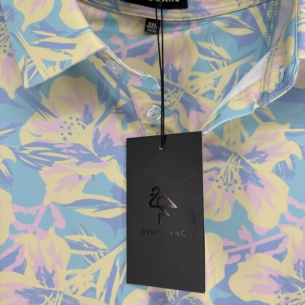 NEW BYRD GANG Shirt Pastel Floral Short Sleeve Golf Shirt UPF Stretch Size XXL - Picture 3 of 11